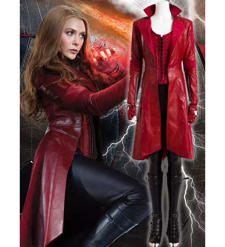 Film Marvel Comics Captain America 3: Civil War Scarlet Witch in pelle scamosciata rossa/pelle PU Costumi Cosplay Halloween