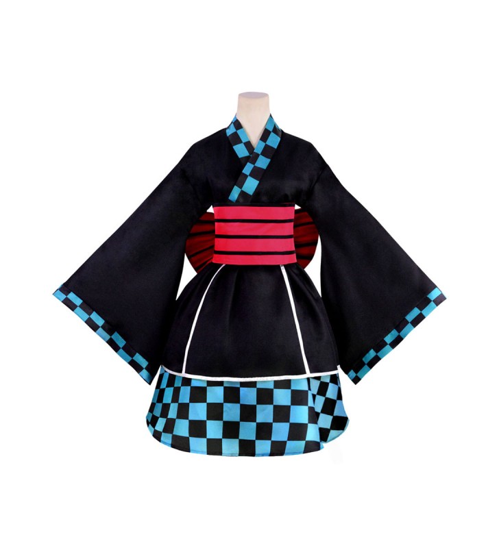 Demon Slayer: Kimetsu no Yaiba Kamado Tanjiro motivo a scacchi Kimono Maid Dress Costumi Cosplay