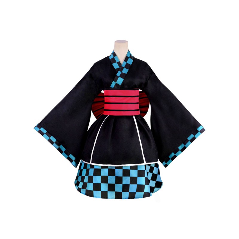 Demon Slayer: Kimetsu no Yaiba Kamado Tanjiro motivo a scacchi Kimono Maid Dress Costumi Cosplay