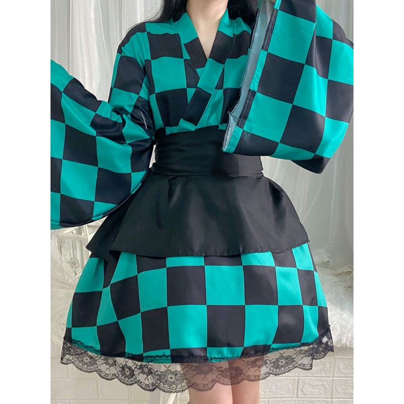 Demon Slayer: Kimetsu no Yaiba Kamado Tanjirō/ Kamado Nezuko Cosplay Maid Dress Halloween