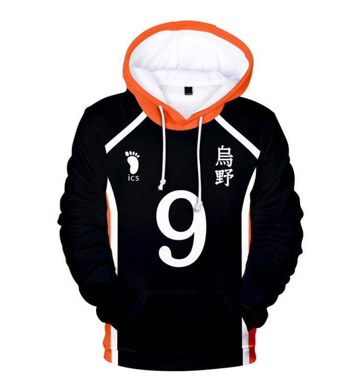 Haikyuu !! Tobio Kageyama NO.9 Felpe nere con cappuccio Anime Merchandise Felpe con cappuccio casual per adolescenti Carnevale