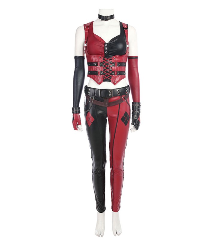 Batman Harley Quinn Film set pelle mista giletguardia polsocinturapantalonitopguanticoprimanichecolletto Costumi Cosplay Halloween