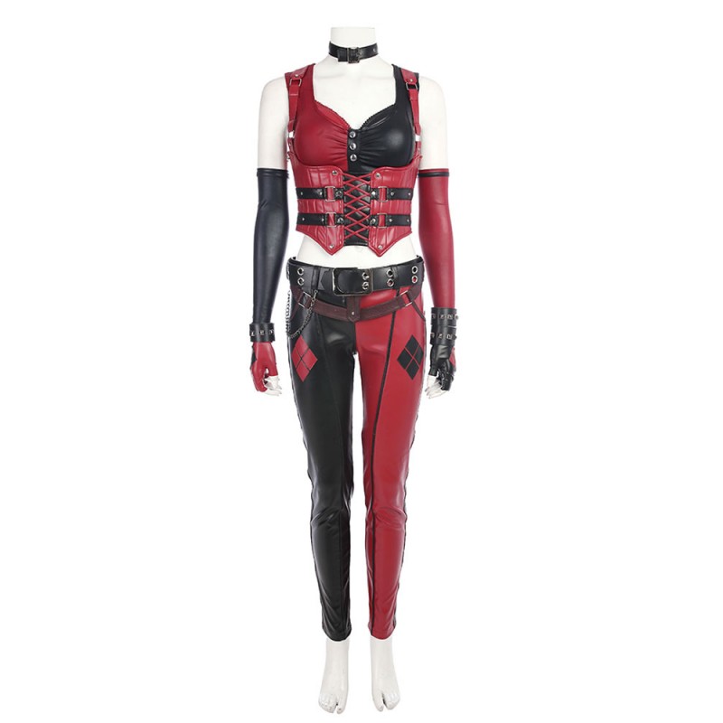 Batman Harley Quinn Film set pelle mista giletguardia polsocinturapantalonitopguanticoprimanichecolletto Costumi Cosplay Halloween