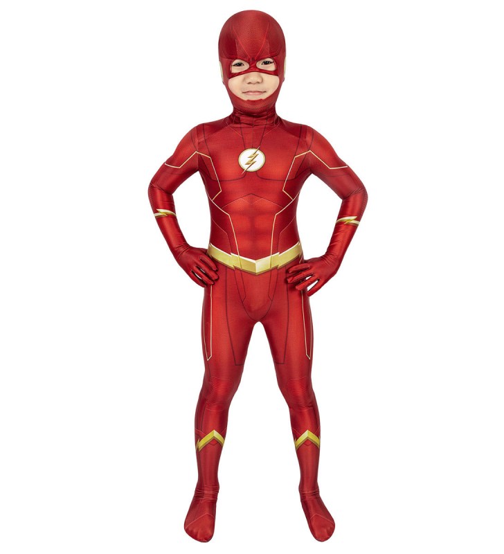 Costume da supereroe per bambini Lycra rossa Spandex Body con tuta intera Flash Barry Allen