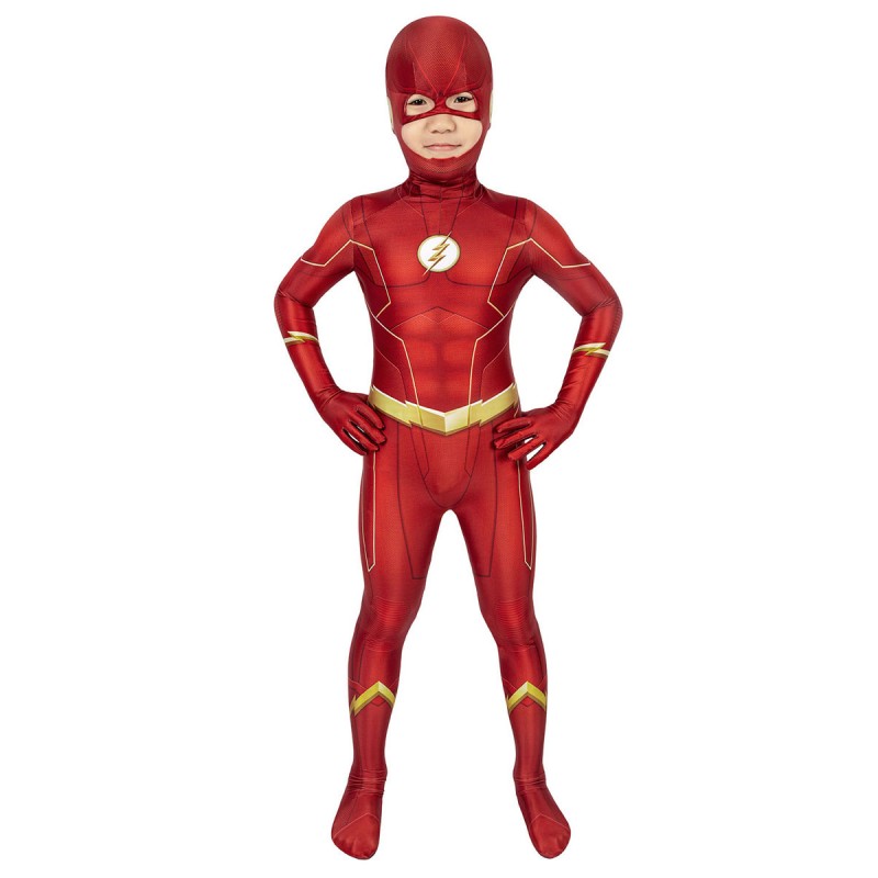 Costume da supereroe per bambini Lycra rossa Spandex Body con tuta intera Flash Barry Allen