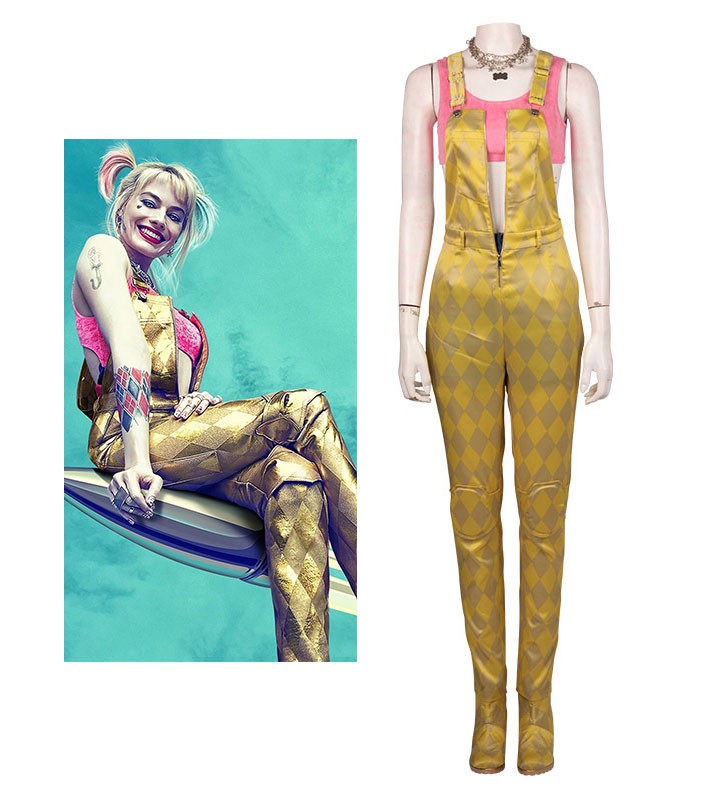 Birds Of Prey Cosplay Harley Quinn Giallo Cosplay Tuta Set (senza scarpe e collana) Carnevale Halloween