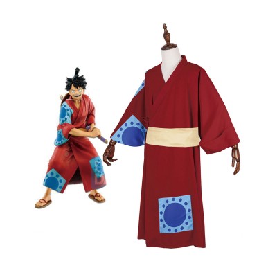 di un pezzo Wano Country Arc Monkey D Luffy Kimono Costumi Cosplay Carnevale Halloween