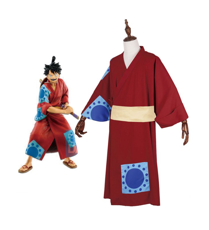 di un pezzo Wano Country Arc Monkey D Luffy Kimono Costumi Cosplay Carnevale Halloween