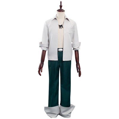 Sciamano King Yoh Asakura Set completo Set da camicia bianca cintura lungo pantaloni collana set di 4 pezzi Costumi Cosplay Halloween