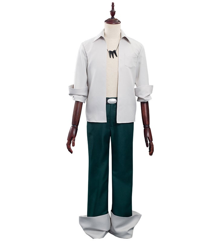 Sciamano King Yoh Asakura Set completo Set da camicia bianca cintura lungo pantaloni collana set di 4 pezzi Costumi Cosplay Halloween
