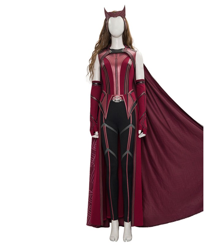 Wanda Vision Scarlet Witch Borgogna Poliestere Marvel TV Drama Set completo Costumi Cosplay
