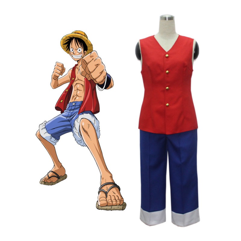 One Piece Monkey D.Rufy 2 anni fa Set completo Cappello di paglia Pirates Captain Costume Costumi Cosplay Carnevale Halloween