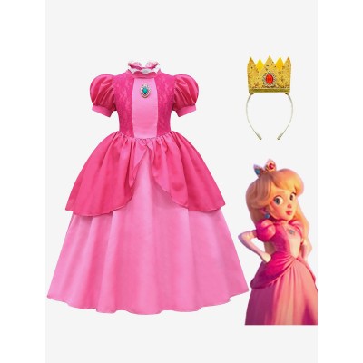 Super Mario Bros Cosplay Peach Princess Kid Costumi Cosplay Carnevale Halloween