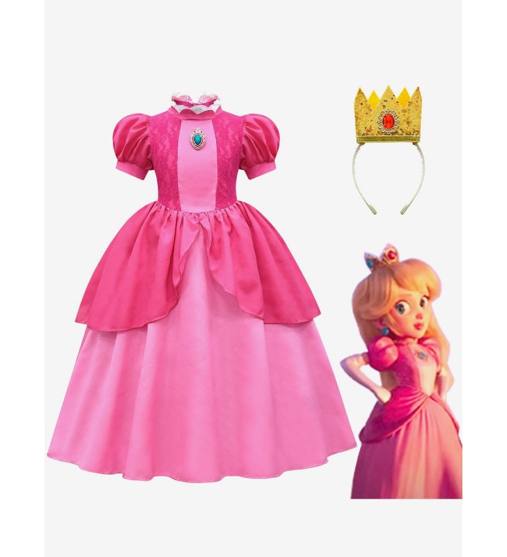 Super Mario Bros Cosplay Peach Princess Kid Costumi Cosplay Carnevale Halloween