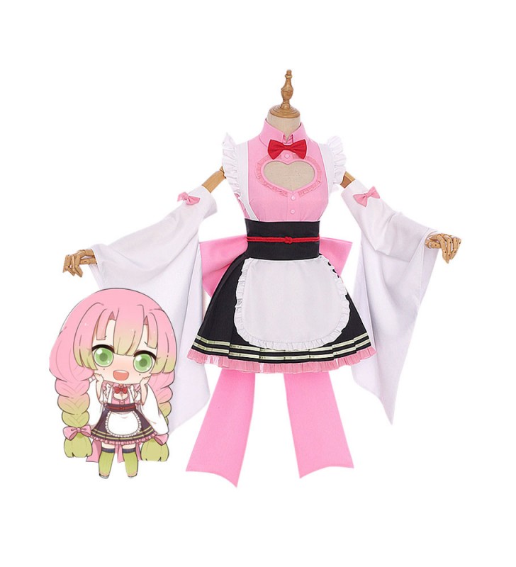 Demon Slayer: Kimetsu no Yaiba Kanroji Mitsuri Kimono rosa Cosplay Maid Dress Costume Carnevale Halloween
