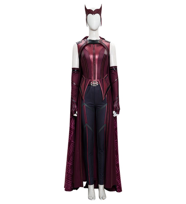 WandaVision Scarlet Witch Wanda Maximoff Borgogna Poliestere Marvel Solo mantello Costumi Cosplay Carnevale