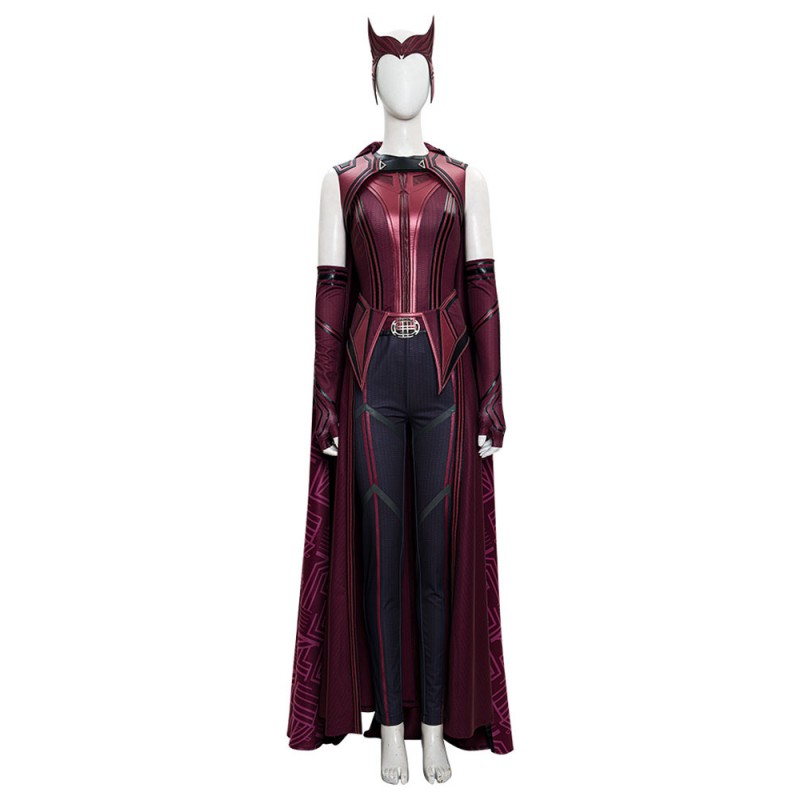 WandaVision Scarlet Witch Wanda Maximoff Borgogna Poliestere Marvel Solo mantello Costumi Cosplay Carnevale