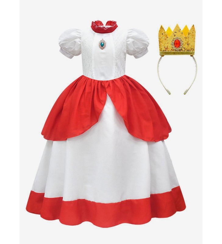 Super Mario Bros Cosplay Peach Princess Kid Costumi Cosplay V2 Carnevale