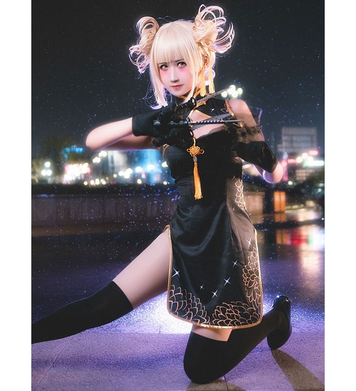 My Hero Academia Cosplay Himiko Toga Cheongsam Dress Black Gold s Costumi Cosplay Carnevale
