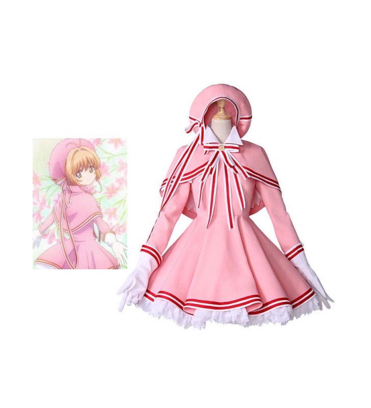 Costume Carnevale Costumi sexy Cardcaptor Sakura Kinomoto Sakura guanti donna rosa set Anime Giapponesi in panno uniforme Halloween