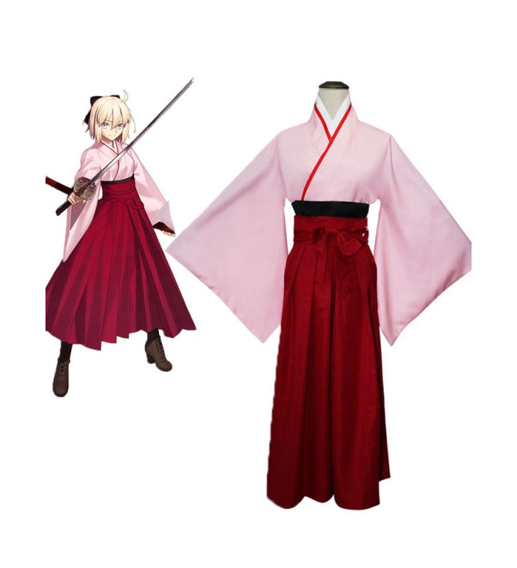 Fate Grand Order Sakura Saber Okita Souji Pink Kimono Costumi Cosplay Carnevale Halloween