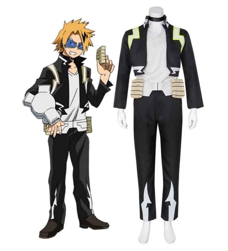 My Hero Academia Cosplay Kaminari Denki Gilet in poliestere nero Pantaloni Costumi Cosplay Carnevale