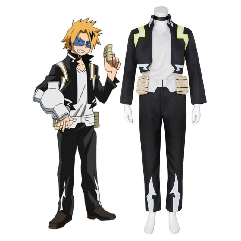 My Hero Academia Cosplay Kaminari Denki Gilet in poliestere nero Pantaloni Costumi Cosplay Carnevale