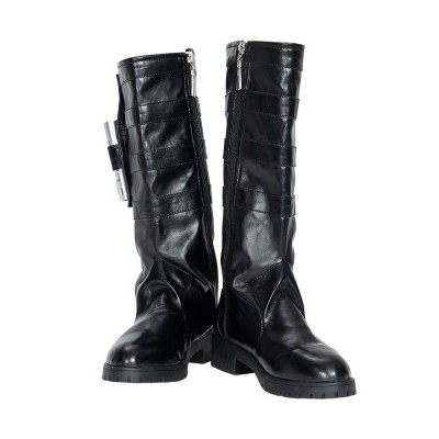 Carnevale The Mandalorian Cosplay Shoes Stivali in pelle nera con rivestimento in acetato Stivali TV Movie Star Wars Cosplay Halloween