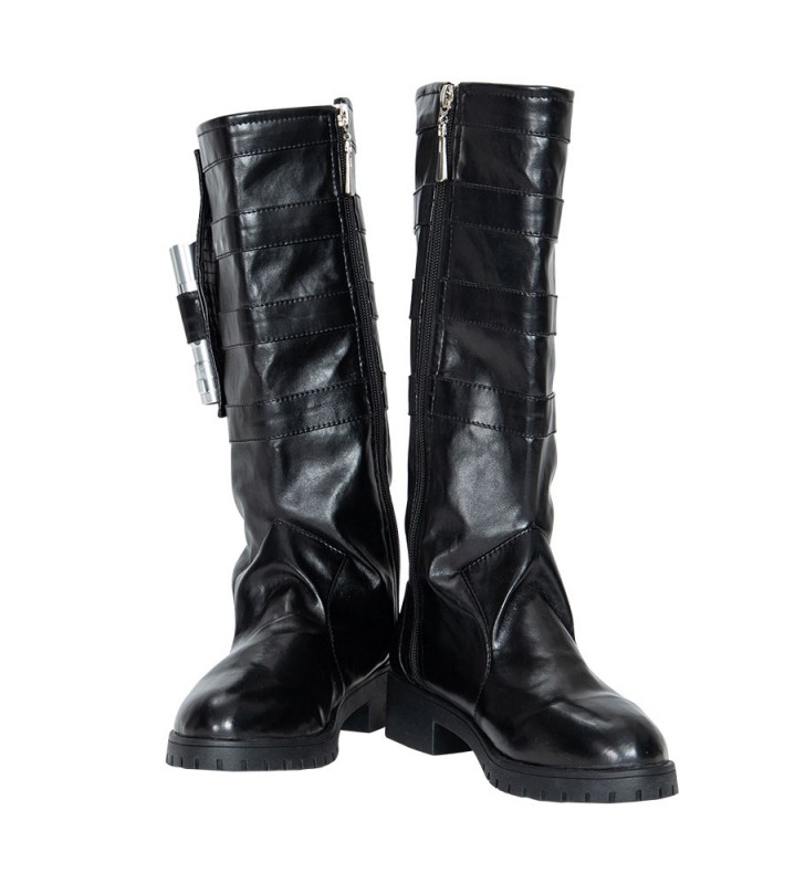 Carnevale The Mandalorian Cosplay Shoes Stivali in pelle nera con rivestimento in acetato Stivali TV Movie Star Wars Cosplay Halloween