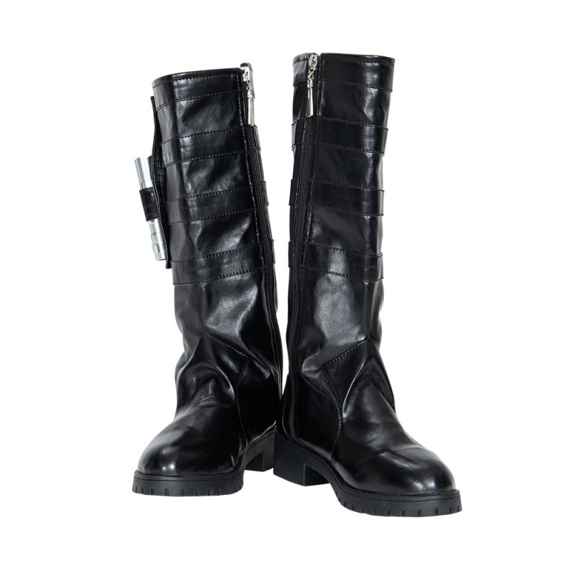 Carnevale The Mandalorian Cosplay Shoes Stivali in pelle nera con rivestimento in acetato Stivali TV Movie Star Wars Cosplay Halloween