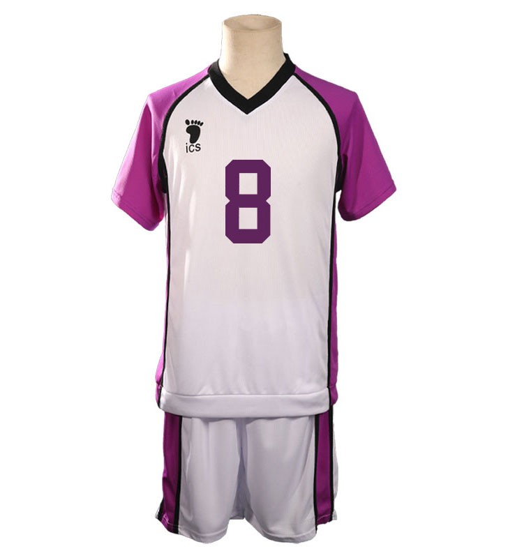 Haikyuu !! Shiratorizawa Academy No.8 Tsutomu Goshiki Set completo Uniforme da squadra di pallacanestro Costumi Cosplay Carnevale Halloween