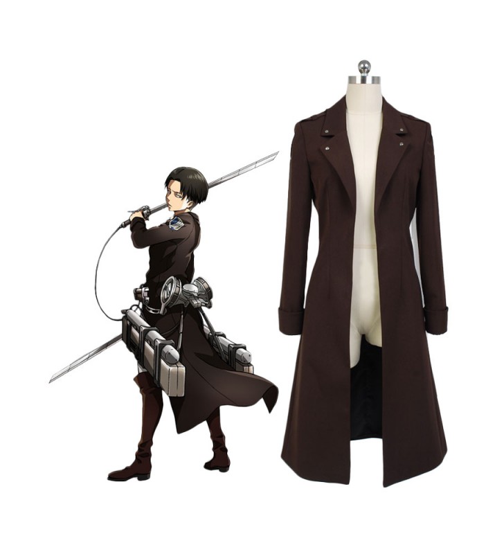 Costume Carnevale L'attacco dei gigantiLevi/Rivaille cappotto marrone scuro Costumi Cosplay Carnevale Halloween