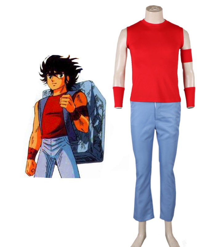 Costume Carnevale Costumi cosplay Saint Seiya uomo rossi polsiere in panno uniforme set Anime Giapponesi Carnevale Halloween