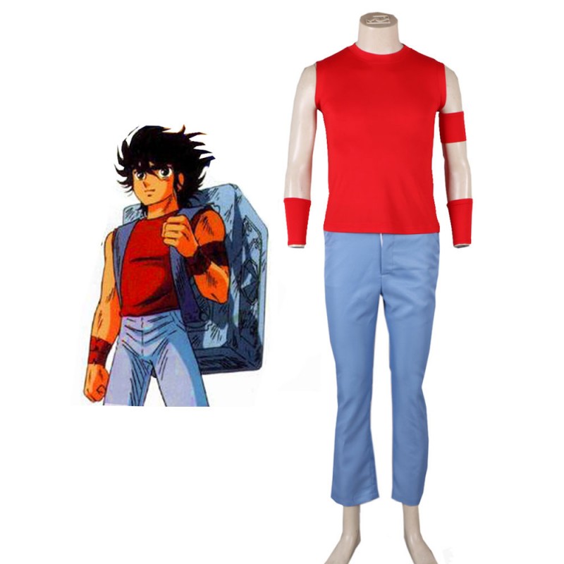 Costume Carnevale Costumi cosplay Saint Seiya uomo rossi polsiere in panno uniforme set Anime Giapponesi Carnevale Halloween
