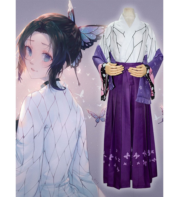 Demon Slayer: Kimetsu No Yaiba Kochou Shinobu Kimono con stampa floreale viola Anime Costumi Cosplay Tute Unisex Halloween