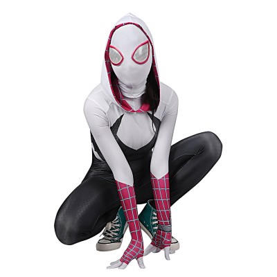Costume da supereroe da donna Tuta da supereroi nera in Lycra Spandex con cappuccio per tutto il corpo Carnevale Halloween