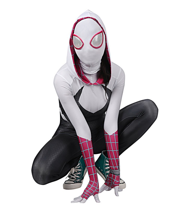 Costume da supereroe da donna Tuta da supereroi nera in Lycra Spandex con cappuccio per tutto il corpo Carnevale Halloween