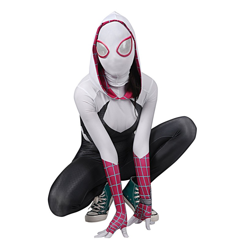 Costume da supereroe da donna Tuta da supereroi nera in Lycra Spandex con cappuccio per tutto il corpo Carnevale Halloween