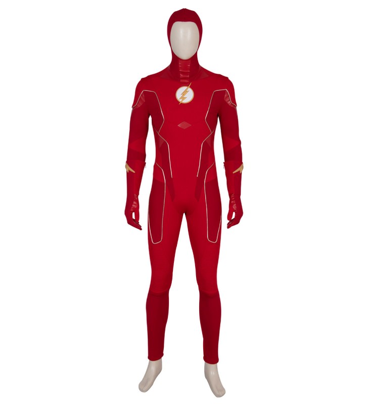 Flash Cosplay Lycra Spandex PU in pelle rossa Cappuccio DC Comics Costumi Cosplay Halloween