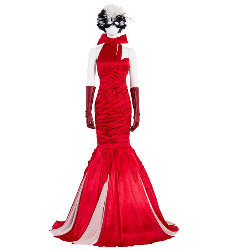 Disney Cartoon 101 Dalmatians Crudelia De Mon Rosso Poliestere Fibra di poliestere Film Set Disney Cartoon Cosplay Costume Set Costumi Cosplay Halloween