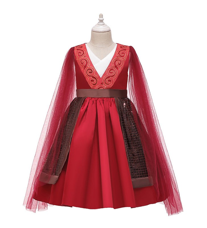 Costume per Bambini Disney Mulan 2023 Red Dress Hua Mulan per i bambini Costume Costumi Cosplay Halloween
