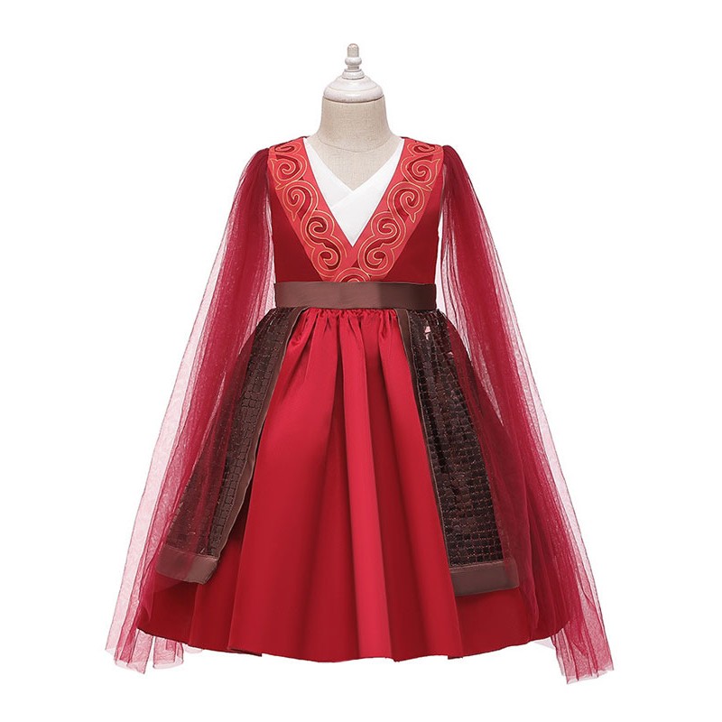 Costume per Bambini Disney Mulan 2023 Red Dress Hua Mulan per i bambini Costume Costumi Cosplay Halloween