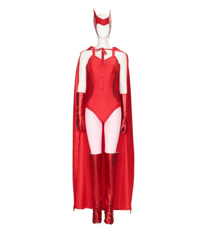 Marvel Wanda Vision Scarlet Strega Witch Wanda Django Maximoff Red Spandex Tuta Personalizzata Tuta Marvel Costume Cospaly Set completo Costumi Cosplay Carnevale