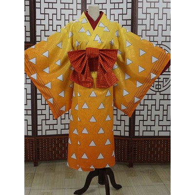 Demon Slayer Kimetsu No Yaiba Agatsuma Zenitsu Zenko Kimono Set Completo Costumi Cosplay Carnevale Halloween