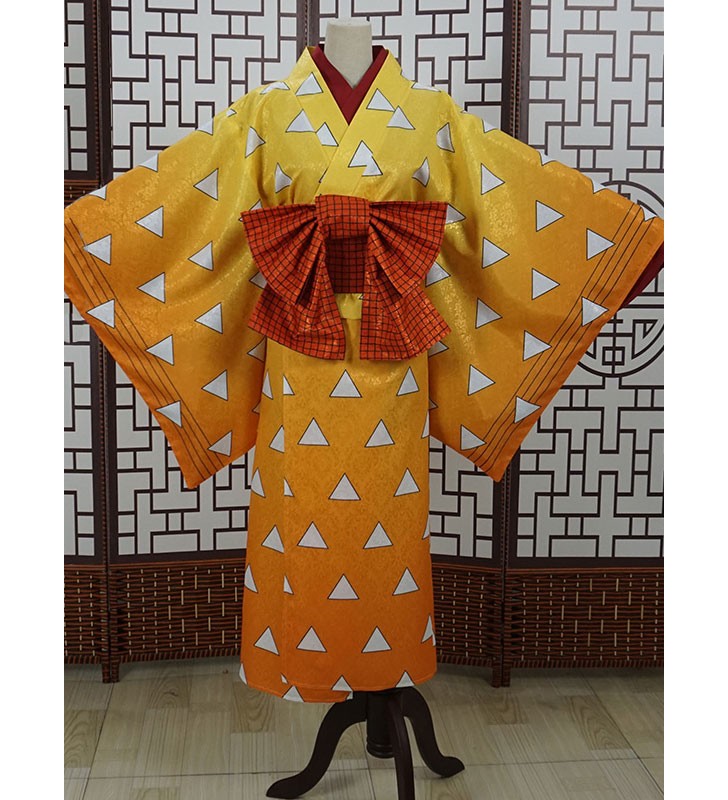 Demon Slayer Kimetsu No Yaiba Agatsuma Zenitsu Zenko Kimono Set Completo Costumi Cosplay Carnevale Halloween