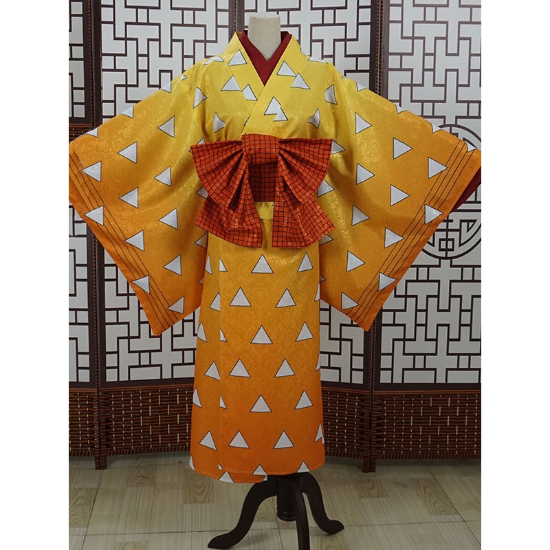 Demon Slayer Kimetsu No Yaiba Agatsuma Zenitsu Zenko Kimono Set Completo Costumi Cosplay Carnevale Halloween