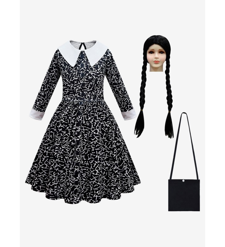 Il cosplay del film della famiglia Addams mercoledì Kid Cosplay vestito di un pezzo Carnevale Halloween