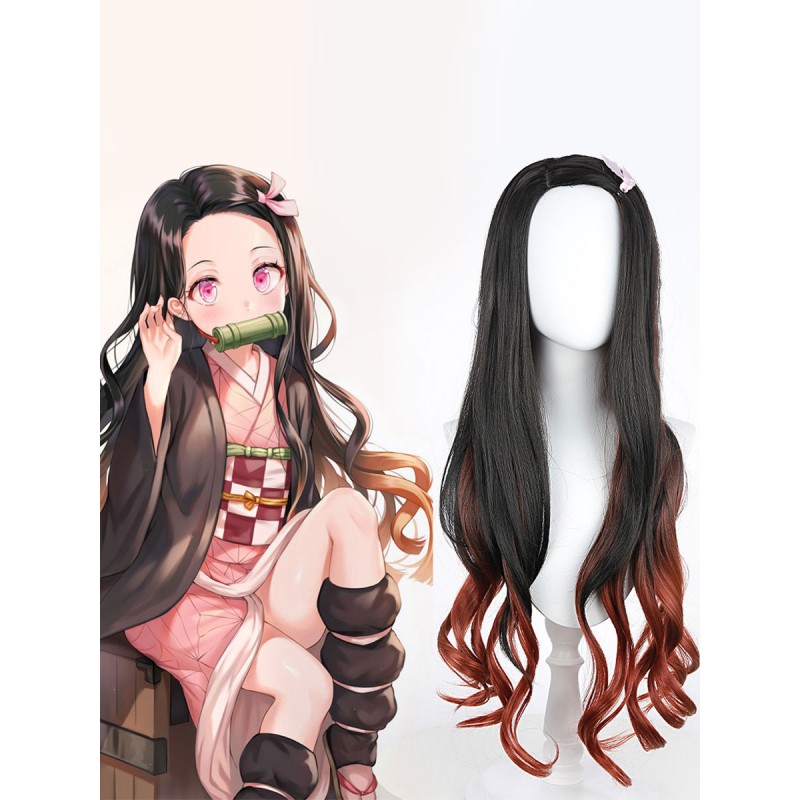 Demon Slayer: Kimetsu no Yaiba Kamado Nezuko Cosplay Parrucca riccia di media lunghezza Carnevale Halloween