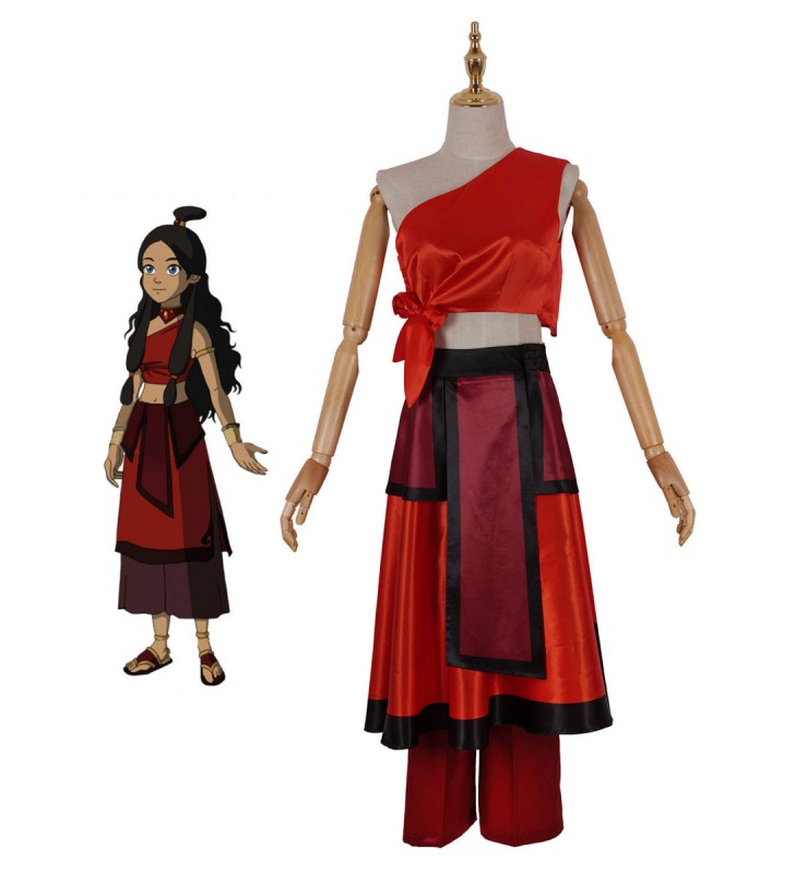 Avatar Legend Of Korra Katara Red Costumi Cosplay Carnevale Halloween