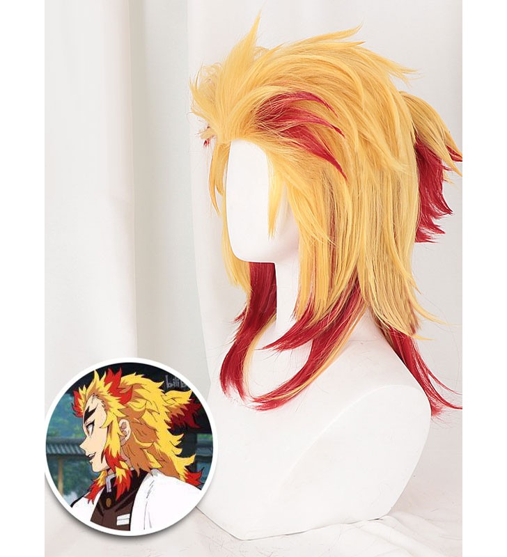 Demon Slayer: Kimetsu no Yaiba Rengoku Kyoujurou Parrucca Cosplay Coda di cavallo rossa e gialla Carnevale Halloween